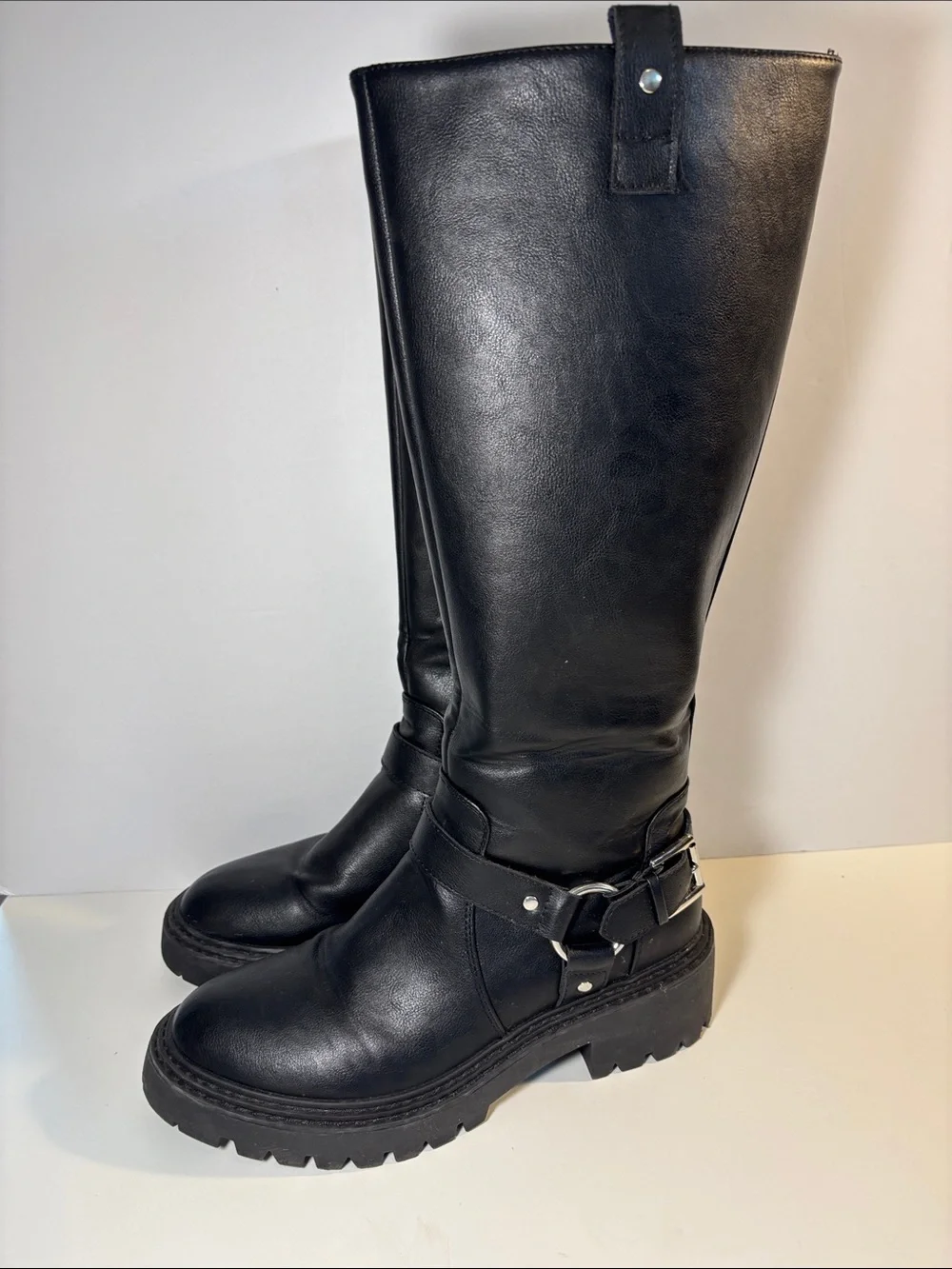 Forever 21 Black Over-the-Knee Lug Sole Buckle Boots